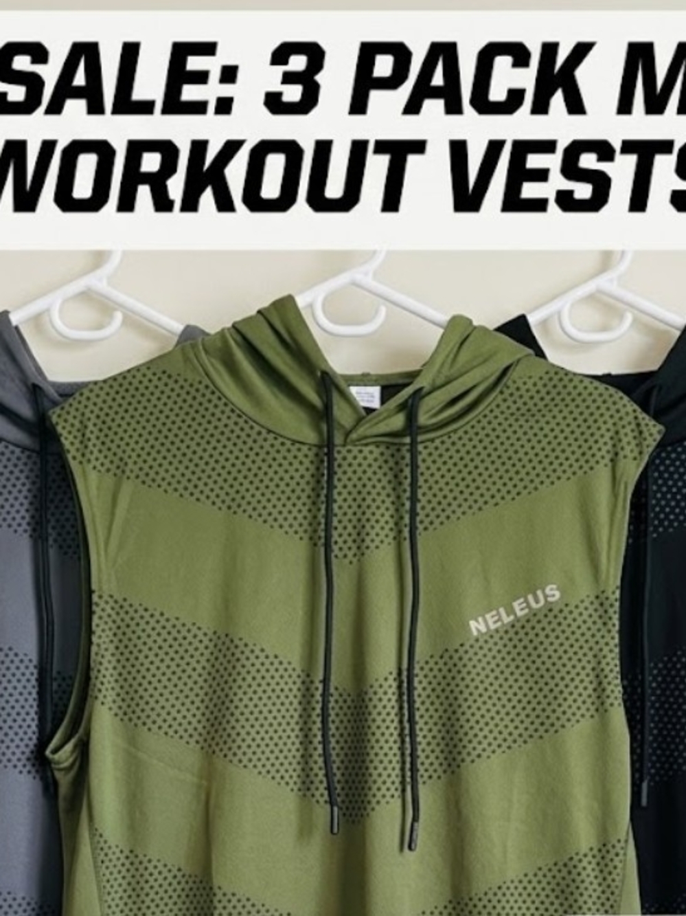NELEUS Men’s Olive Green Hooded Workout Tank